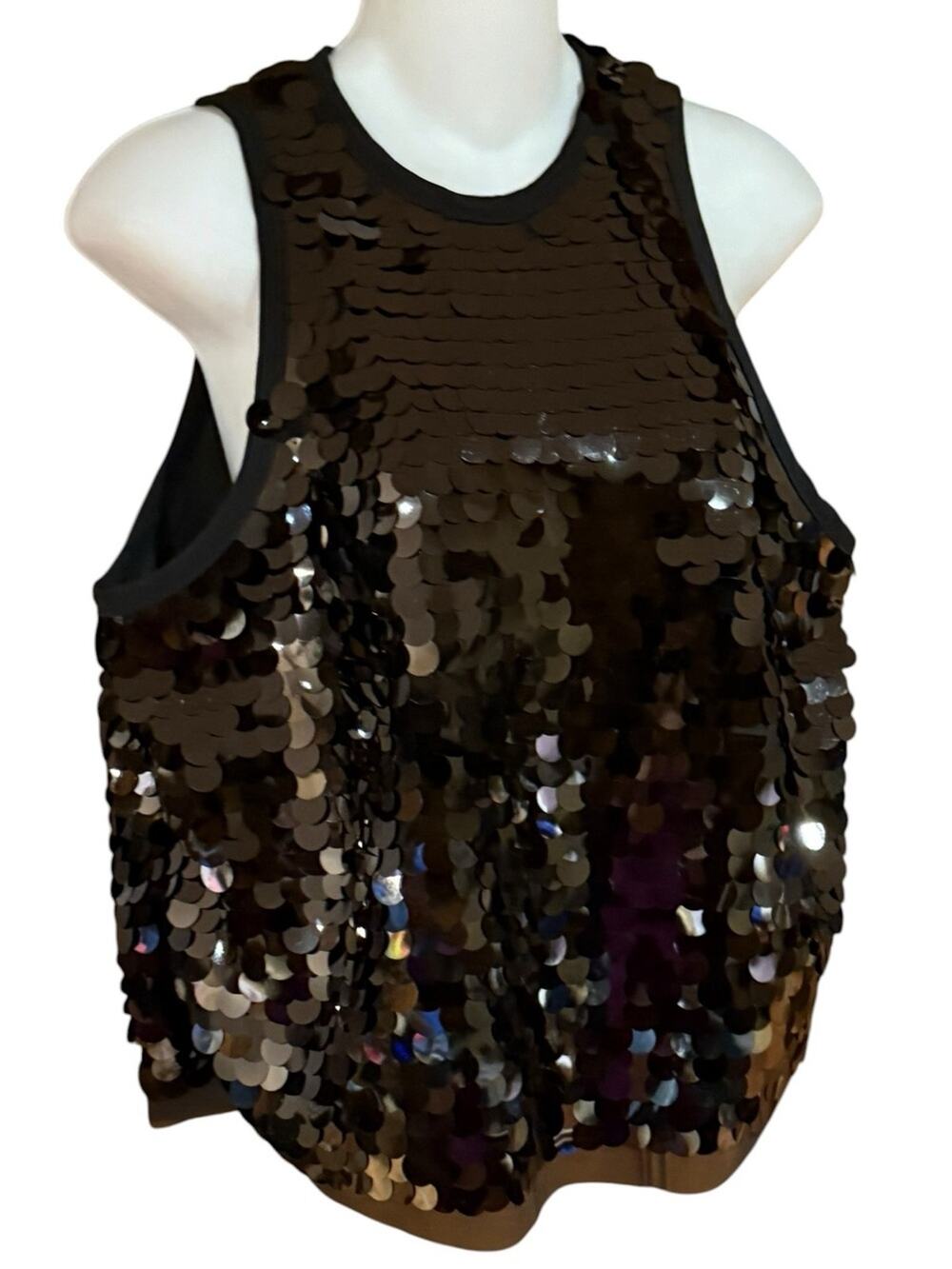 Scoop Women’s Large Paillette Black Sequin Tank Top